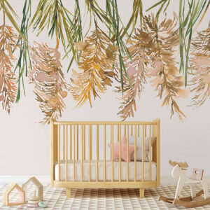 Boho pampass grass pattern printed on removable wall mural