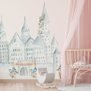 Castle watercolour design on peel and stick vinyl wall mural