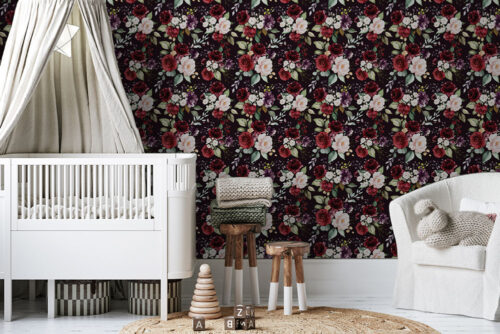 Vibrant and colourful floral pattern on peel and stick wallpaper