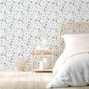 Pink and purple floral pattern on peel and stick wallpaper