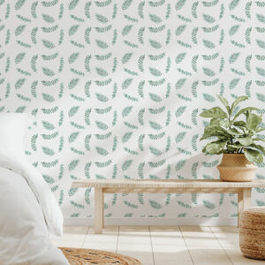 Muted greenery pattern on peel and stick wallpaper