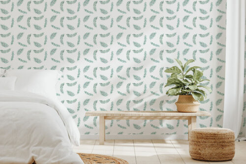 Muted greenery pattern on peel and stick wallpaper