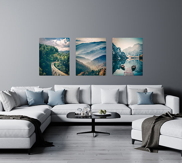 Wall art display of photos printed on HD aluminum