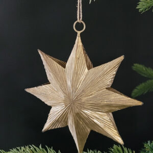 Christmas tree ornament metal gold star antique brass finish