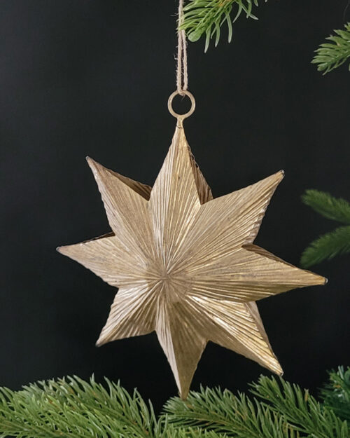Christmas tree ornament metal gold star antique brass finish