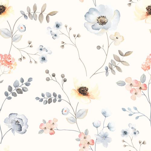 Blue Poppy floral wallpaper pattern closeup
