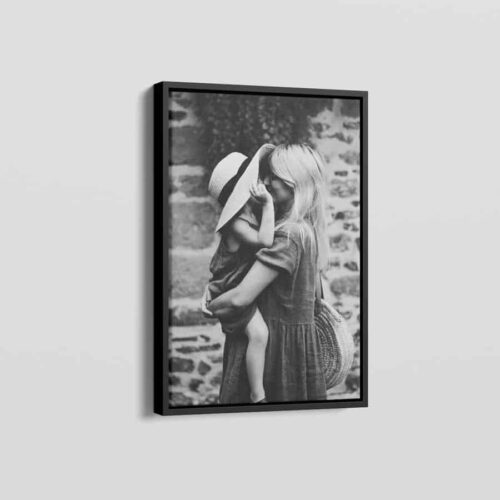 canvas photo mounted in black floater frame