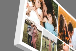 Custom photo collage on canvas with white background and edge wrap