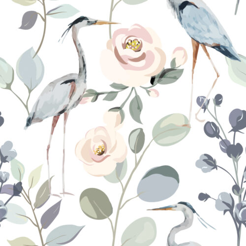 Floral Crane Chinoiserie Wallpaper pattern closeup