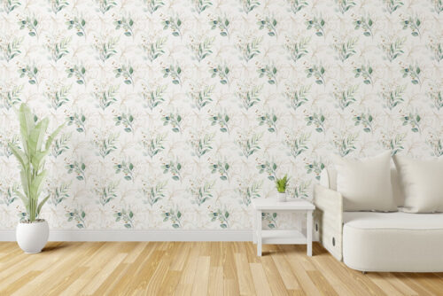 Peel & stick wallpaper with greenery and hints of gold design