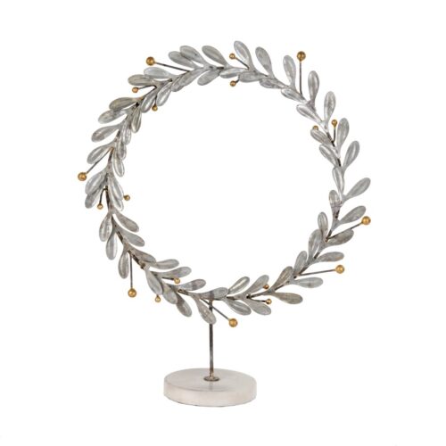 Iron and marble Laurel wreath on a stand for home decor