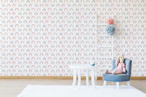 Hearts & colourful rainbows on removable wallpaper