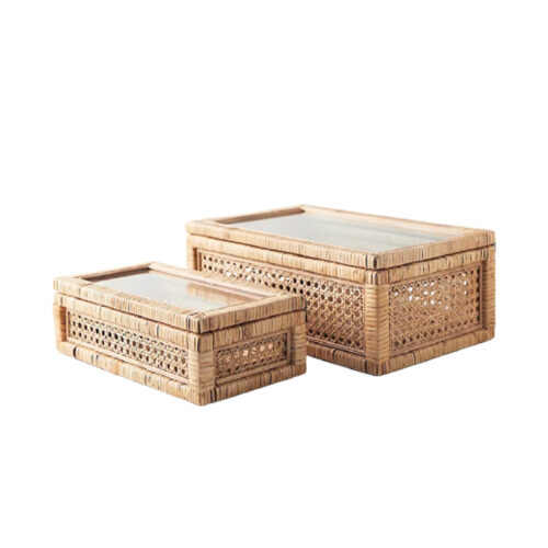 Decorative small and large cane boxes