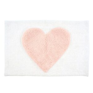 Decorative cotton bath mat with large pink heart