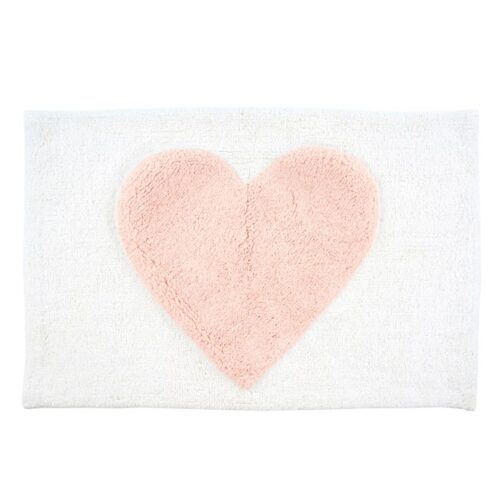 Decorative cotton bath mat with large pink heart
