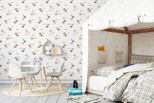 Multi-coloured staggered triangle pattern on removable wallpapers