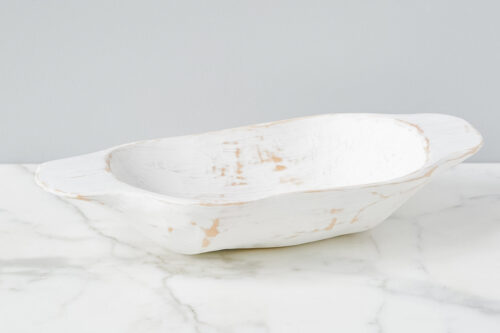White distressed dough bowl kitchen decor accessory